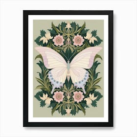 Butterfly And Flowers Style William Morris Art Print