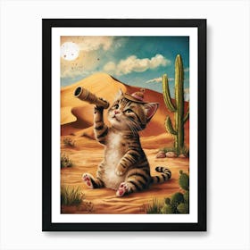 Cactus Cat in thedesert Affiche