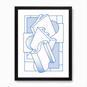 Yes in simple blue lines typography Art Print