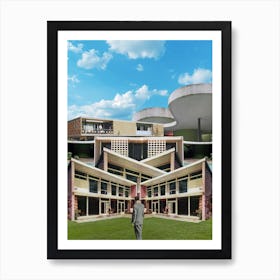 The Mid Century Architect Blue & Beige Art Print