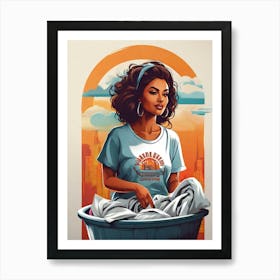 Woman Washing Clothes Art Print