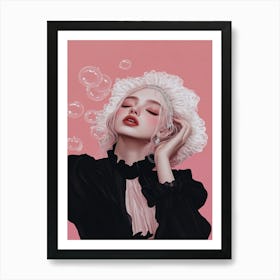 Bubbles Pink White Hair Art Print