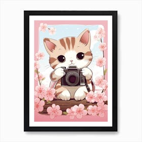 Kawaii Cat Drawings Taking Photos 3 Art Print