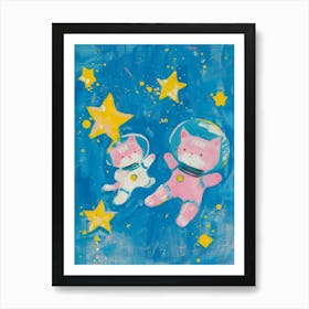 Pink Cat In Space Art Print