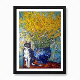 Still Life Of Statice With A Cat 2 Art Print