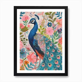 Folky Floral Peacock With The Plants 1 Art Print