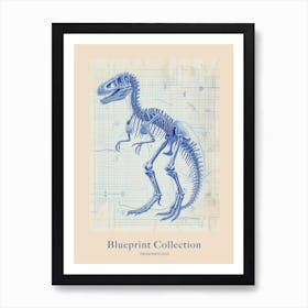 Deinonychus Dinosaur Skeleton Blue Print Style Poster Art Print