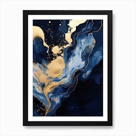 Blue And Gold Abstract Painting 1 Art Print