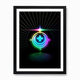 Neon Geometric Glyph in Candy Blue and Pink with Rainbow Sparkle on Black n.0479 Art Print