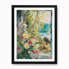 Bird Of Paradise Flowers On A Cottage Window 3 Art Print