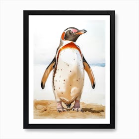 Humboldt Penguin Laurie Island Watercolour Painting 1 Art Print