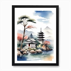 Japanese Landscape Watercolor Painting (19) 1 Art Print