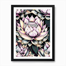Lotus Flower Repeat Pattern Graffiti 2 Art Print