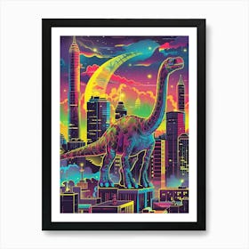 Neon Brachiosaurus In A Cityscape 1 Art Print