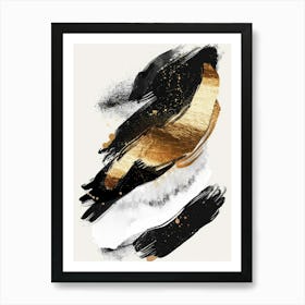 Abstract With Gold And Black Strokes Art Print