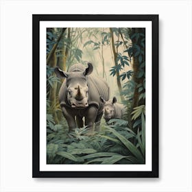 Rhino & Baby Rhino Realistic Illustration 3 Art Print