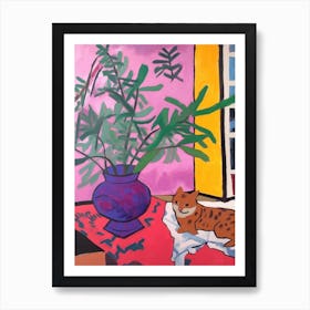 A Painting Of A Still Life Of A Heather With A Cat In The Style Of Matisse 1 Art Print