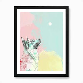 Australian Cattle Dog Pastel Line Watercolour Illustration  4 Art Print