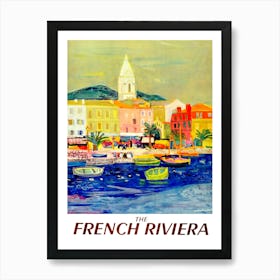 The French Riviera, Watercolored Travel Poster Art Print