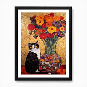 Anemone With A Cat 4 Art Nouveau Klimt Style Art Print