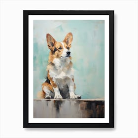 Corgi Dog, Painting In Light Teal And Brown 2 Art Print