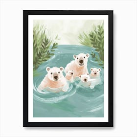 Polar Bear Family Swimming In A River Storybook Illustration 2 Poster