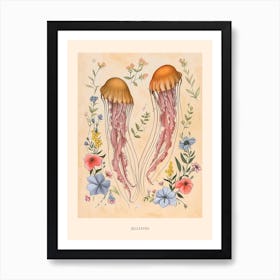 Folksy Floral Animal Drawing Jellyfish 4 Poster Art Print