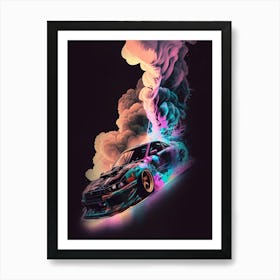 Muscle Smoke Drift Retro Racing Car Art Print