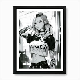 Sensual blonde anime allure: a beautiful girl from the world of black and white manga, where cute meets unapologetically sexy. Art Print