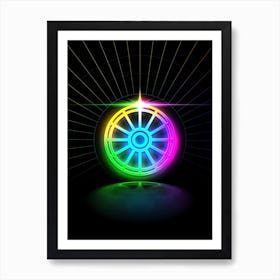 Neon Geometric Glyph in Candy Blue and Pink with Rainbow Sparkle on Black n.0144 Art Print