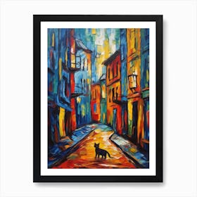 Painting Of London With A Cat In The Style Of Expressionism 1 Art Print