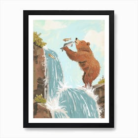 Brown Bear Catching Fish In A Waterfall Storybook Illustration 2 Art Print