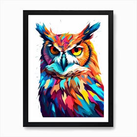Colourful Geometric Bird Great Horned Owl 2 Art Print