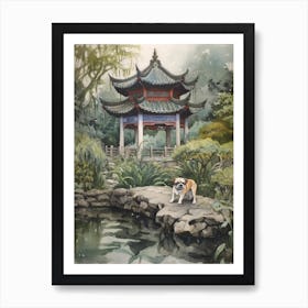 Painting Of A Dog In Shanghai Botanical Garden, China In The Style Of Watercolour 03 Art Print