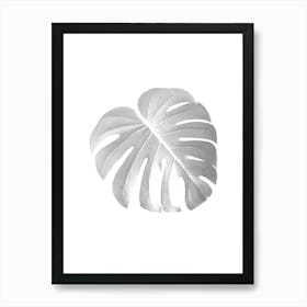 Monstera Fresh Leaf Minimalist Black And White Boho Art Print Art Print