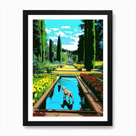 A Painting Of A Dog In The Palace Of Versailles Gardens, France In The Style Of Pop Art 01 Art Print