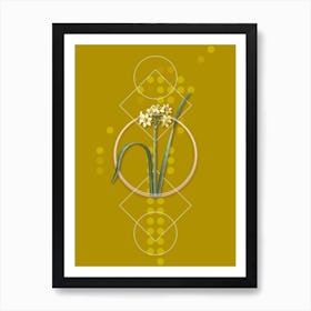 Vintage Cowslip Cupped Daffodil Botanical with Geometric Line Motif and Dot Pattern Art Print
