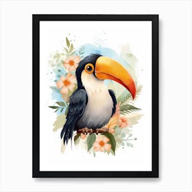 Watercolour Jungle Animal Baby Toucan 3 Art Print