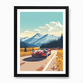 A Chevrolet Corvette Car In Icefields Parkway Flat Illustration 3 Art Print