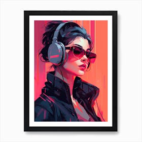 Girl With Headphones 6 Art Print