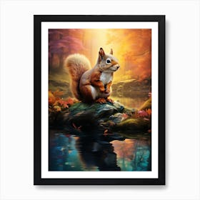 Squirrel In Autumn Forest Art Print