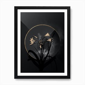 Shadowy Vintage Malgas Lily Botanical in Black and Gold n.0088 Art Print