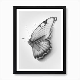 Butterfly On Rainbow Greyscale Sketch 1 Art Print