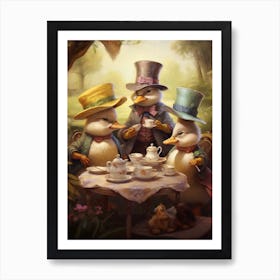 Animated Tea Party Ducklings 3 Art Print