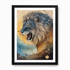 Astral Card Zodiac Leo Old Paper Painting (25) Art Print