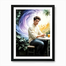 Young Man Sitting At A Table Art Print