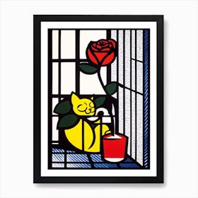 Rose With A Cat 2 Pop Art Style Art Print