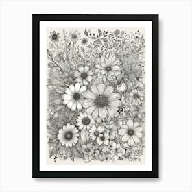 Flowers In Black And White 1 Art Print