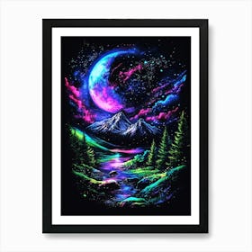 Night Sky With Moon And Stars Art Print