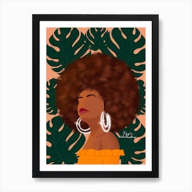 Afro Girl and leaves Art Print